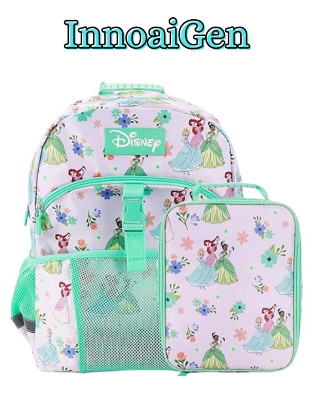Disney Princess Lavender Mint Green Backpack and Insulated Lunch Bag Set NWOT 80